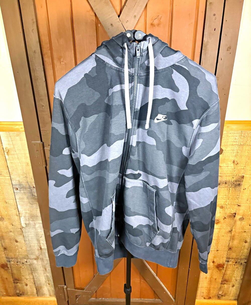 Nike Men's Gray Camo Fleece Full Zip Hoodie w/ Pockets Size L